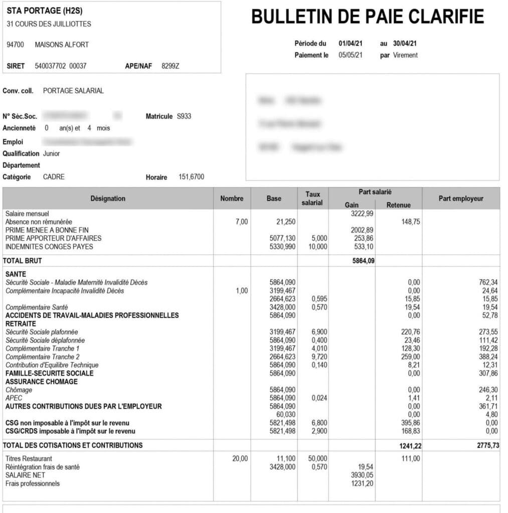 Une réplique de bulletin de paie clarifié
